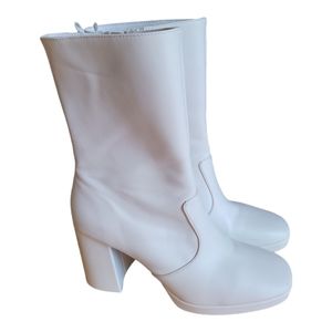 Monki Faux Leather Block Heel Boots White Size 40